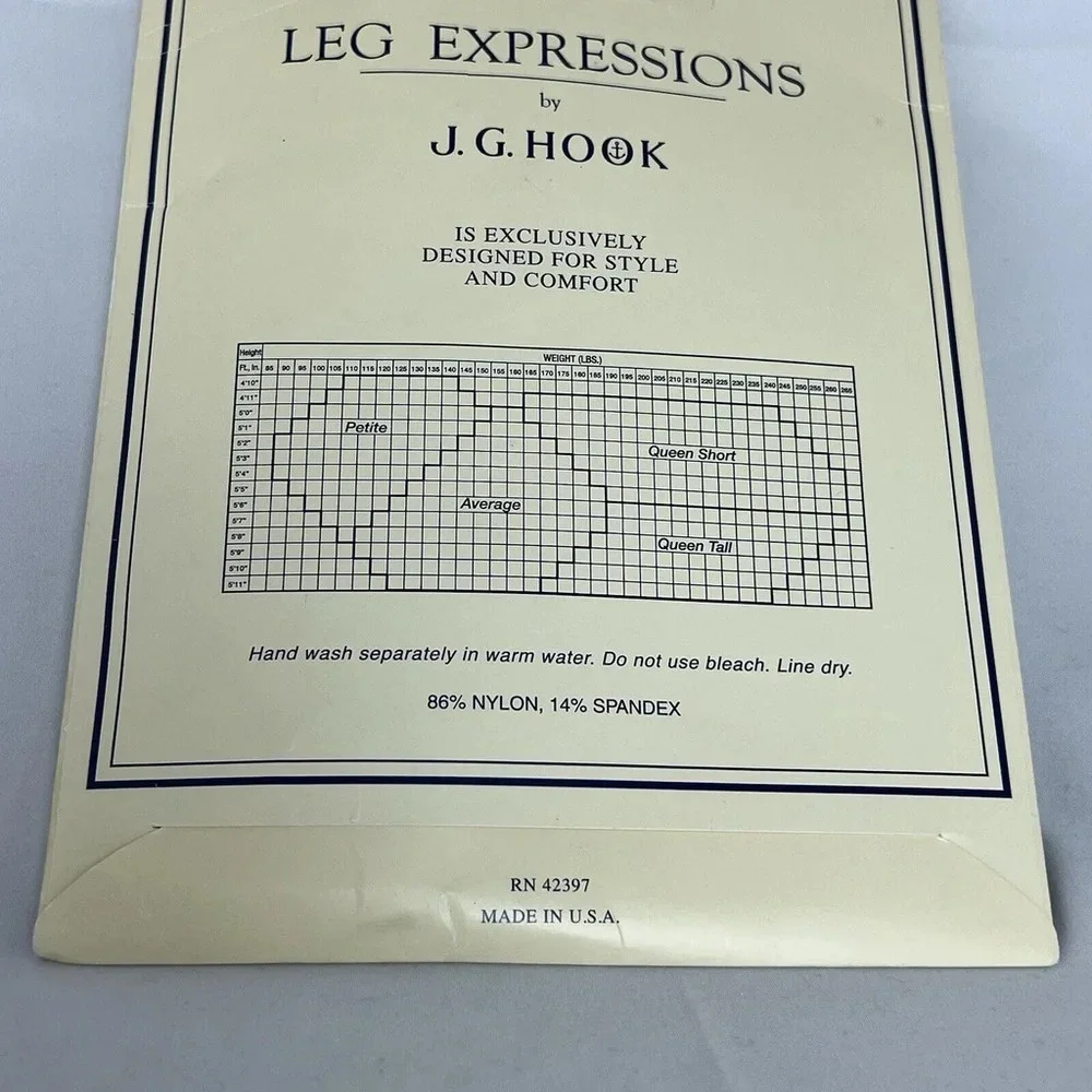 Vintage J.G. Hook Leg Expressions Silky Sheer Black Pantyhose Size‎ Queen Short